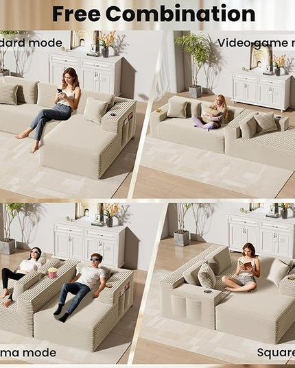 Bashaw 108" Cloud Sectional Couch Sofa with L-Shape Chaise, Modern Modular Sofa Couch Upholstered Couches for Living Room Bedroom, No Assembly Required (Beige, Right Facing Chaise)