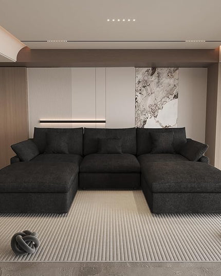 Cloud Modular Sectional Sofa Couch for Livingroom,119inch Down Filled U Shaped Couch with Wide Seat,Convertible Sectional Sofa with Ottoman,Covers Washable&Replaceable,Black