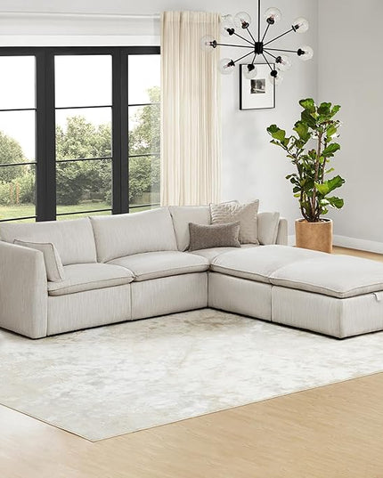 CHITA Luxury Oversized 114" L-Shaped Sectional Sofa Couch, Premium Down Filled Cloud Modular Sectional with 2 Storage Ottomans, FSC Certified, 5 Seat for Living Room, Snow