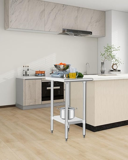 HARDURA Stainless Steel Commercial Work Table Prep Work Metal Table 24×18 Inches with Undershelf and 2" Backsplash Heavy Duty NSF 430 for Kitchen Food Prep