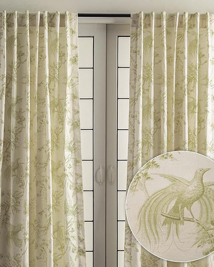 Maison d' Hermine Curtains for Living Room 100% Cotton 108 inch Length Two Panels Light Filtering Toile Curtains for Bedroom Windows with Rod and Loop Pockets Drapes (Paradise Sage, 50" W x 108" L)