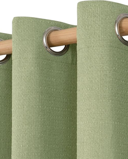 LAMIT Linen Curtains 45 inch Length 2 Panels, Linen Textured Thermal Insulated Bedroom Curtains Grommet Privacy Light Filtering Drapes for Living Room/Farmhouse, W52 x L45, Sage Green