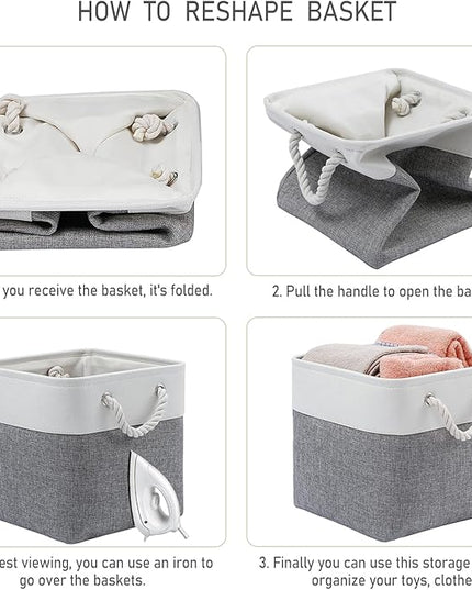 13 x 13 Inch Storage Cubes,6 Pack Cube Storage Bins for Shelves，Fabric Collapsible Storage Bins with Handles, Foldable Storage Basket for Organizing Clothes, Toys, Books (White&Gray)