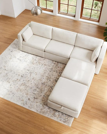 CHITA Oversized Modular Cloud Sectional Sofa, FSC Certified U Shaped Sectional Couches for Living Room, 112 inch Width, 5 Seat Modular Sofa Includes 2 Storage Ottomans, Linen