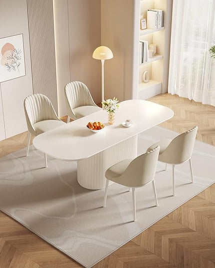 Guyii 86.61" Oval Dining Table Set with 4 Chairs, Modern Kitchen Table Set, Indoor Rectangular Dining Room Table for Kitchen, Living Room, Cream White