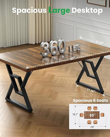 63" Large Executive Desk - Computer Office Desk Workstation, Modern Business Writing Table with Sturdy Metal Legs for Home Office (Dark Walnut/Black)