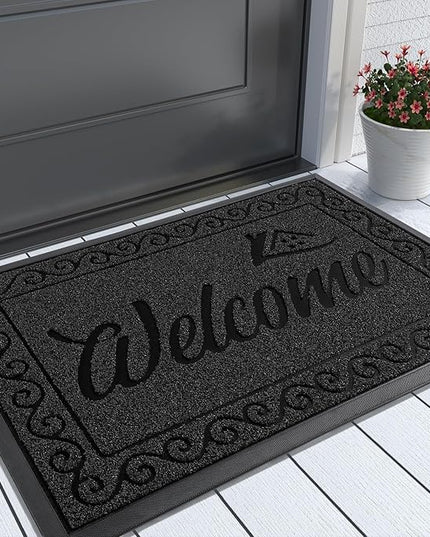 Yimobra Welcome Mat, Heavy Duty Durable Door Mats for Home Entrance Outdoor Indoor, Front Doormat for Outside Patio Floor Entry Porch Garage Office, Waterproof, Low Profile, 29.5 x 17, Black