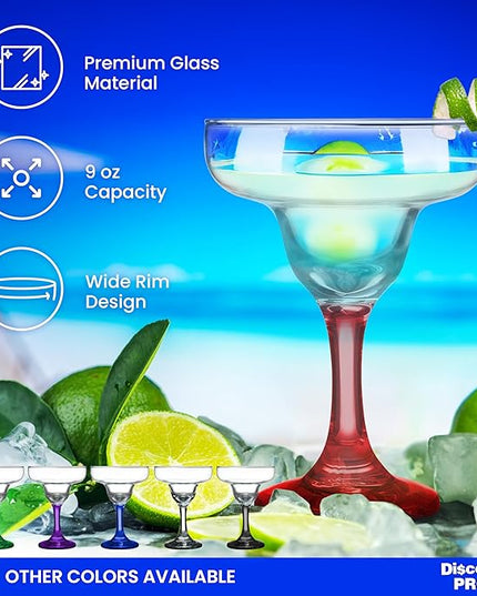 DISCOUNT PROMOS 10 Margarita Glasses Set, 9 oz. - Classic, Smooth, Barware, Glassware - Red