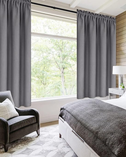 DWCN Blackout Curtains Room Darkening Thermal Insulated Bedroom Curtains Window Treatments, 42 x 45 inches Long, Set of 2 Grey Rod Pocket Drapes