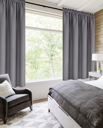 DWCN Grey Blackout Curtains for Bedroom –Rod Pocket Thermal Insulated Room Darkening Drapes for Living Room, W 42 x L 54 Inch, 2 Panels