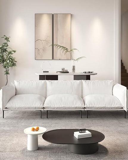 WJShome Sectional Couches for Living Room, Velvet 111" Modern 3 Seater Sofa with Removable Cushions and 8" High Metal Legs, Easy to Clean, Beige