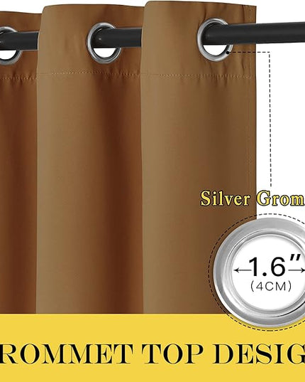 NICETOWN Blackout Curtains 120 inch Length for Sliding Glass Door, Grommet Thermal Insulated Room Darkening Sound Reducing Drapes for Room Divider, 1 Panel, W52 x L120, Gold Brown