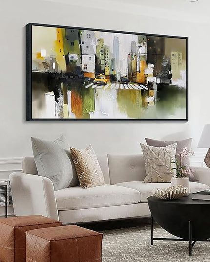 HGUAOA Abstract Canvas Wall Art for Living Room - Modern Wall Art for Office & Bedroom - Yellow City Wall Pictures for Above Bed Decor - Large Canvas Artwork for Home Decor 24×48IN