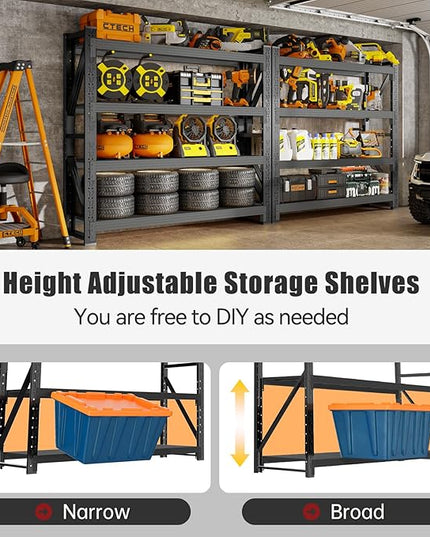 48" W Storage Shelves Heavy Duty, 4000LBS Metal Garage Shelving Units, 4 Tier Adjustable Shelf, Garage Storage Shelves Rack, Industrial Shelving for Warehouse, Basement,48" W x 24" D x 79" H