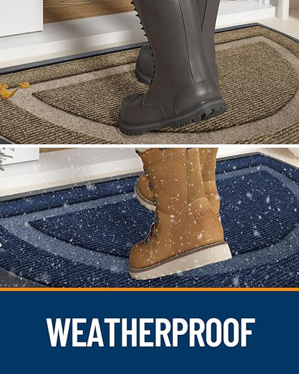 OLANLY Half Circle Door Mat Indoor Outdoor Entrance Welcome, Waterproof All-Season, All-Weather Doormat, Sturdy Natural Rubber, Low Profile, Easy Clean Patio Porch Entryway Mat, 71x47, Black