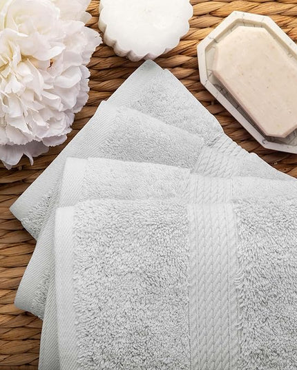 Superior Egyptian Cotton Pile Hand Towel Set of 4, Ultra Soft Luxury Towels, Thick Plush Essentials, Absorbent Heavyweight, Guest Bath, Hotel, Spa, Home Bathroom, Shower Basics, Silver
