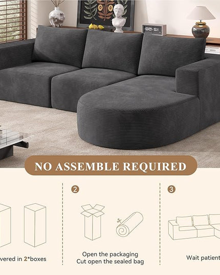 Modular Sectional Sofa with L-Shape Chaise,Cloud Sectional Modern Sleeper Couch with Deep Seat,Sponge Compression Sofas No Assembly Required (Dark Gray-Corduroy Fabric) 1PCS