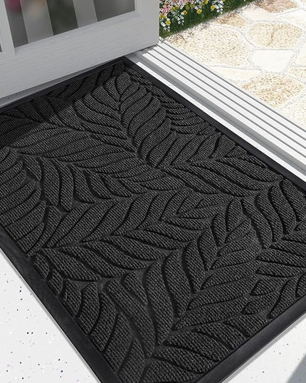 Yimobra Front Door Mat Outdoor Indoor, 29.5x17 All-Season Waterproof Door Mat Outside Entrance, All-Weather Non-Slip Outside Doormat for Garage Patio Entryway, Black