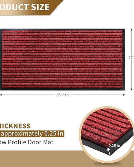 Yimobra Front Door Mat Outdoor Indoor Entrance, 100% Waterproof All-Season All Weather Doormat, Welcome Matt Outside Entry, Non Slip, Low Profile, Heavy Duty Patio Porch Floor Mats,36 x 17,Black Red