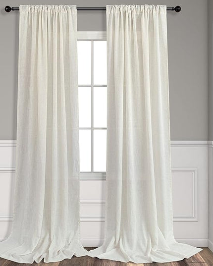 Natural Linen Curtains 108 Inches Long for Living Room 2 Panels Set Loop Pocket Back Tab Draperies Neutral Earth Tone Soft Cotton Textured Semi Sheer Linen Curtains for Large Window Vertical 9 FT Tall