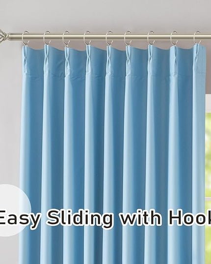 DONREN Light Blue Pinch Pleated Blackout Curtains with Hooks - 102 inch Length Room Darkening Thermal Insulated Window Curtain Panels for Living Room Bedroom 2 Panel 40" Wx102 L
