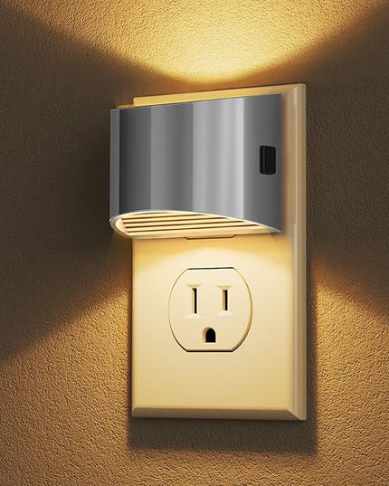 DORESshop LED Night Light[2 Pack], Night Lights Plug into Wall, 3 Level Brightness Adjustable Plug in Night Light, Dusk to Dawn Sensor Nightlights for Adults,Bedroom,Hallway,3000K -Chrome Cover