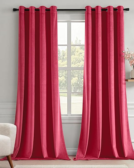 MIULEE Velvet Curtains Berry Elegant Grommet Thermal Insulated Soundproof Room Darkening Curtains/Drapes for Classical Living Room Bedroom Decor 52 x 84 Inch Set of 2
