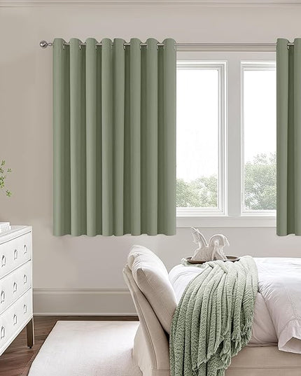 ChrisDowa 100% Blackout sage Solid Curtains 54 Inches Long 2 Panels for Bedroom Living Room,Farmhouse Room Darkening Thermal Insulated Soundproof Grommet Top Window Treatment Drapes,52x54