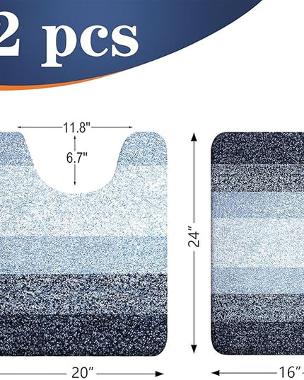 OLANLY Bathroom Rug Set 2 Piece, Soft Absorbent Microfiber Bath Mats and U-Shaped Contour Toilet Rug, Non-Slip, Machine Wash Dry, Plush Shaggy Bath Mats for Bathroom (24"x16"+24"x20", Dark Blue)