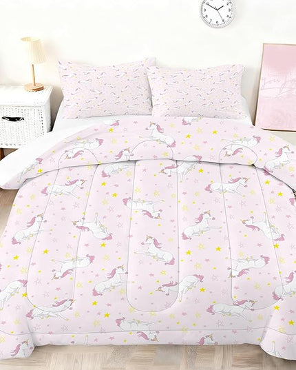 Pink Comforter Set Full for Girls Cartoon Unicorn Bedding for All Season Perfect Room Unicorn Decor for Kids Kawaii Unicorn Comforter Set for Girls