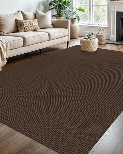 KOZYFLY Washable Area Rug 6x9 ft Rubber Backed Non Slip Rugs for Living Room Braided Cotton Bedroom Rug Woven Office Rugs Indoor Floor Carpets for Dining Bedroom Living Room, Reddish Brown/Coffee