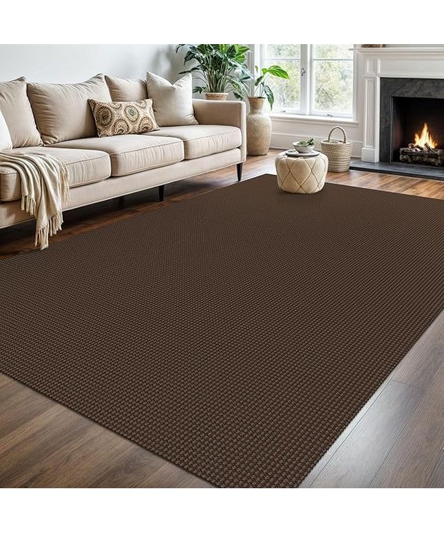 KOZYFLY Washable Area Rug 6x9 ft Rubber Backed Non Slip Rugs for Living Room Braided Cotton Bedroom Rug Woven Office Rugs Indoor Floor Carpets for Dining Bedroom Living Room, Reddish Brown/Coffee