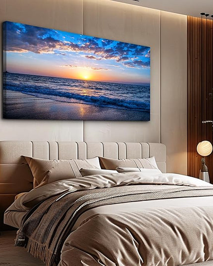 hyidecorart Wall Art Moon Sea blue Ocean Landscape Paintings Bedroom Canvas Art Print wall art for living room Paintings for Wall Decor and large Home Decor (30 x 60inch x 1pcs)