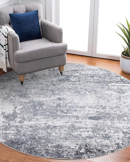 Modern Abstract 4x4 Round Area Rug Non Slip Non Shedding Rug Low Pile Stain Resistant for Bedroom Living Room Office Dining Room,Light Grey