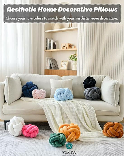 Knot Pillow Ball, Soft Home Decorative Throw Pillows Cushion, Round Changeability Knotted Pillows, Modern Home Handmade Cushions for Bedroom, Sofa, Couch (8 Inch, Dark Gray)