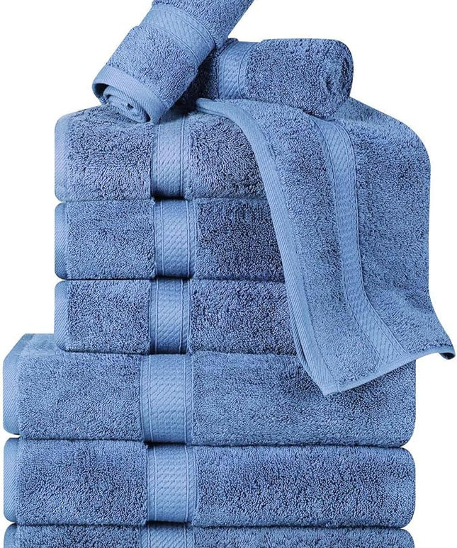 Superior Egyptian Cotton Pile 9 Piece Towel Set, Includes 3 Bath, 3 Hand, 3 Face Towels/Washcloths, Ultra Soft Luxury Towels, Thick Plush Essentials, Guest Bath, Spa, Hotel Bathroom, Denim Blue