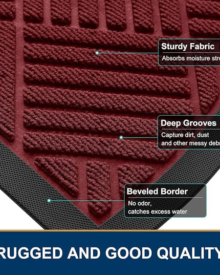 Smiry Half Circle Front Door Mat Outside Entrance,Heavy Duty Outdoor Indoor Natural Rubber Doormat,Non Slip,Trap Dirt and Moisture,Easy Clean,Low Profile Patio Porch Entryway Mat,29.5x17, Wine Red