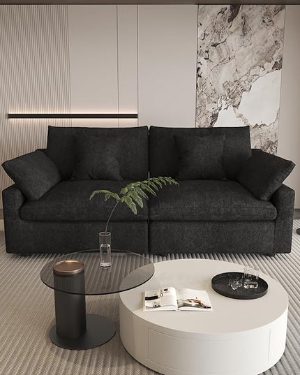WJShome 83" Cloud Couch Sectional for Living Room, Down Filled Modular Sectional Sofa,Love Seat Sofas,Convertible Couch, Sofa Covers Washable&Replaceable,Black