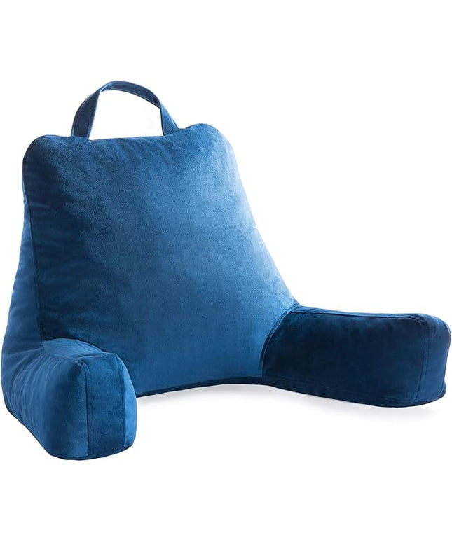 LINENSPA Reading Pillow with Shredded Memory Foam- Back Pillow for Sitting in Bed, Reading, Gaming, Watching TV – Bed Chair Pillow with Arms, Dorm Room Essentials, Navy