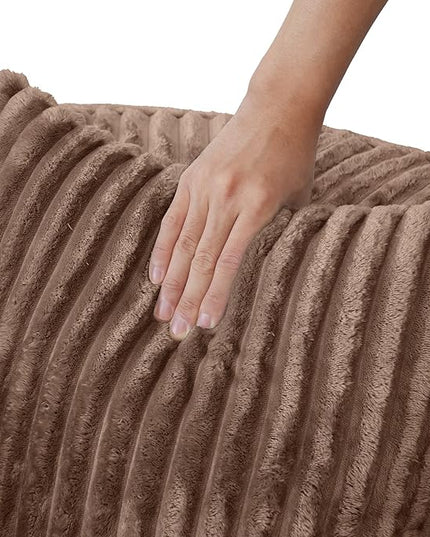 JACH Oversized Round Lazy Sofa Chair with Three Pillows, 50" Corduroy Deep Seat Single Sleeper Sofas, Upholstered Chaise, Cloud Couch for Living Room, Apartment, Light Brown