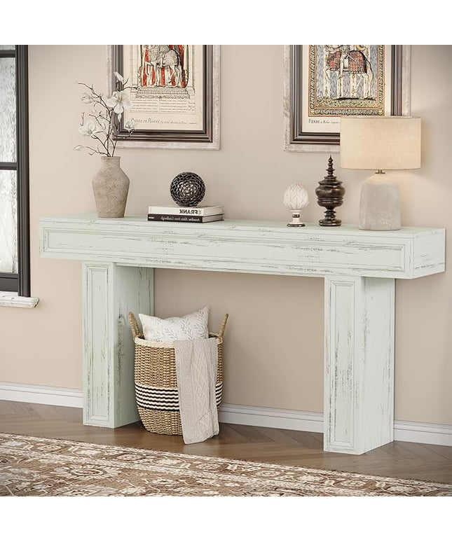 Rresyet 63 Inch Long Console Table, Sofa Table Behind Sofa, Wooden Entryway Table, Farmhouse Entryway Table for Entry, Hallway, Living Room (White)