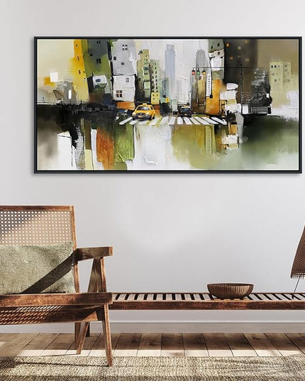 HGUAOA Abstract Canvas Wall Art for Living Room - Modern Wall Art for Office & Bedroom - Yellow City Wall Pictures for Above Bed Decor - Large Canvas Artwork for Home Decor 24×48IN