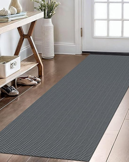 KOZYFLY Washable Runner Rug 2x6 Ft Runners for Hallways Non Slip Kitchen Runner Rugs Braided Cotton Entryway Runner Indoor, Carpet Runners for Hallway Kitchen Entryway Bedroom, Grey/Charcoal Grey