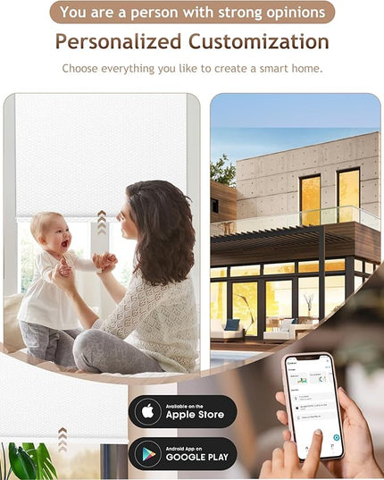 Kincmo Motorized Blinds with Remote,100% Blackout Motorized Roller Shades Work with Apple Homekit,Alexa,Google, Custom Electric Blinds with App,Voice Control (Groove White)