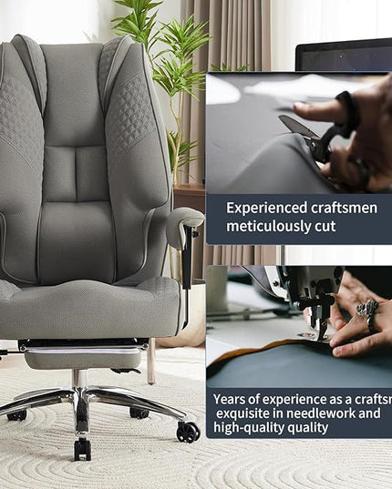 Big and Tall Office Chair with Footrest, PU Leather High Back Executive Office Chair 400lbs, Ergonomic Computer Chairs Lumbar Support for Heavy People (Mesh Grey)
