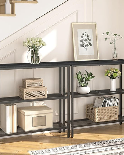 HOOBRO 29.5" Narrow Console Table, 3-Tier Entryway Table, Thin Sofa Table with Shelves, Side Table, Display Table, for Hallway, Entrance, Living Room, Bedroom, Black BB73XG01