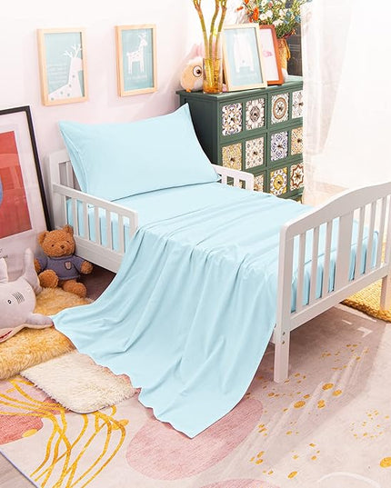NTBAY Toddler Bedding Set - 4 Piece Soft and Breathable Crib Bedding Set for Boys and Girls, Includes Quilted Comforter, Fitted Sheet, Flat Top Sheet and Envelope Pillowcase, Aqua