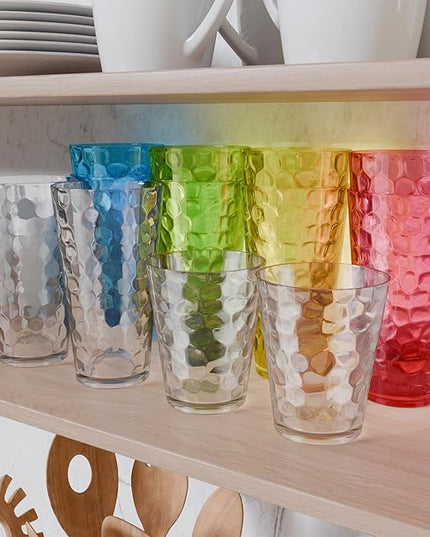 Amazing Abby - Iceberg - 16-Ounce and 24-Ounce Plastic Tumblers (Set of 12), Acrylic Drinking Glasses, Mixed-Color Reusable Plastic Cups, Stackable, BPA-Free, Shatter-Proof, Dishwasher-Safe