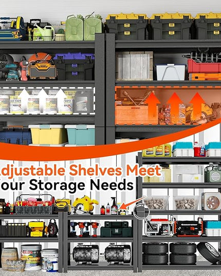 Adjustable 5-Tier Garage Shelving, Heavy Duty Steel Storage Rack, High Load Capacity, Ideal for Garage, Warehouse, or Home Organization (5-Tier 63" H x40 W x 18" D)