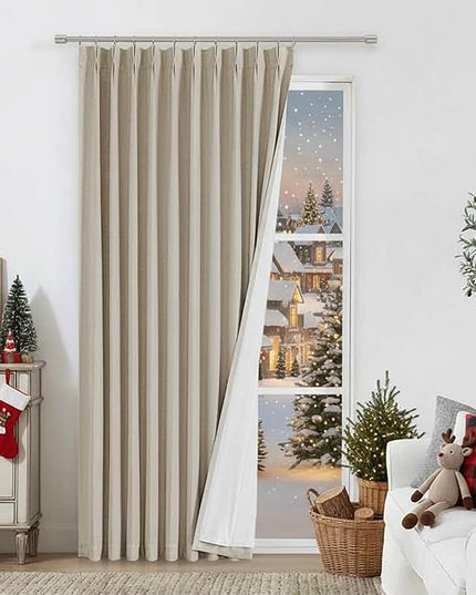 Vision Home Sand Pinch Pleated Full Blackout Curtains Linen Blended Room Darkening Window Curtains 90 inch for Living Room Bedroom Thermal Insulated Pinch Pleat Drapes with Hooks 1 Panel 60" Wx90 L